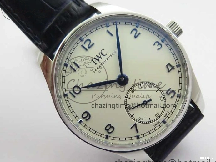 MIROTIME 0411 Packable Portuguese IW358304 ZF 1:1 Best Edition SS White Dial Blue Markers on Leather Strap A 7079